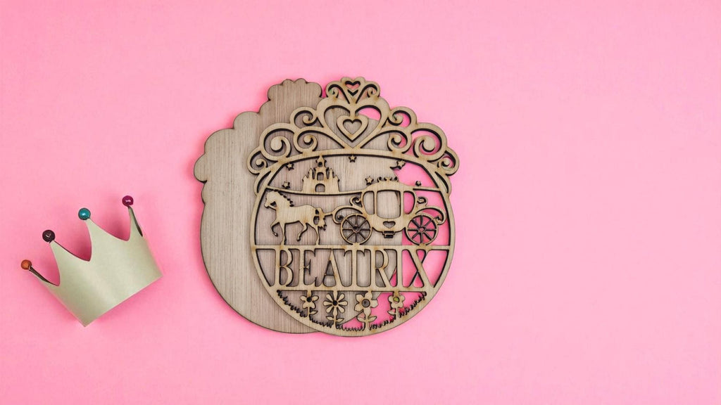 Personalised princess bedroom name Plaque - Name Sign - Gift - Craft kit - Horse - Tiara - Magical - Fairy - Castle - Playroom - Cinderella