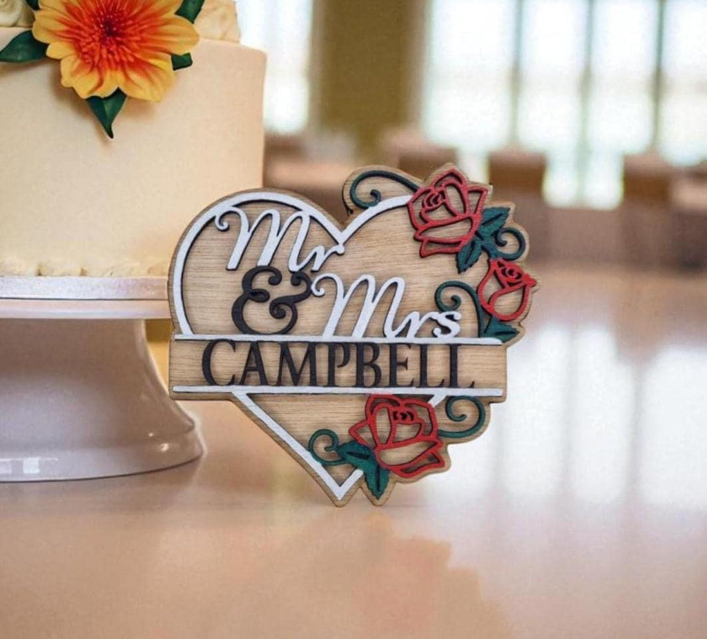 Personalised Mr & Mrs name Plaque - Name Sign - Gift - Craft - Wedding - Couple - Cake - Flowers - Dress - Rose - Bride - Groom