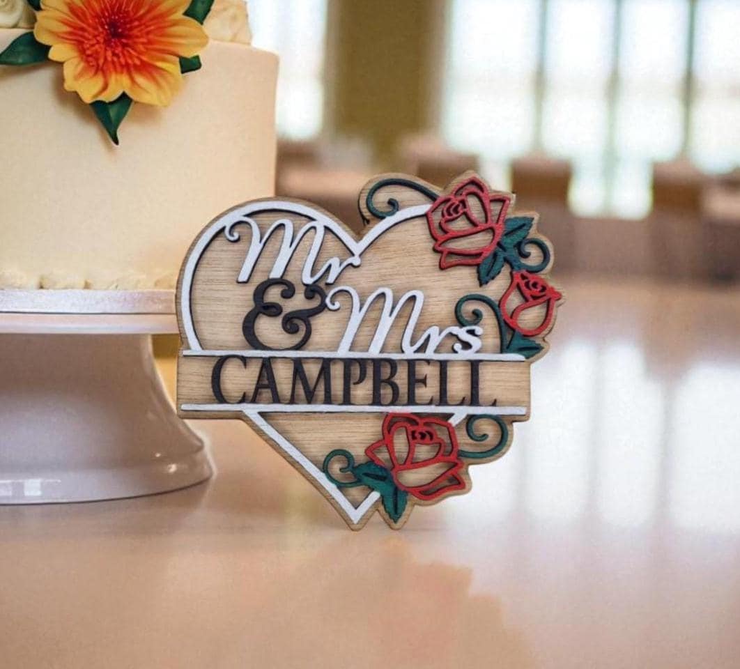 Personalised Mr & Mrs name Plaque - Name Sign - Gift - Craft - Wedding - Couple - Cake - Flowers - Dress - Rose - Bride - Groom