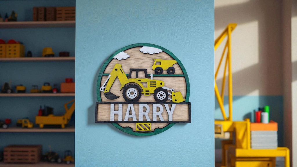 Personalised Dump Truck Bedroom name Plaque - Name Sign - Gift - Digger - Builder - Construction - Crane - Boys - Playroom - Playhouse