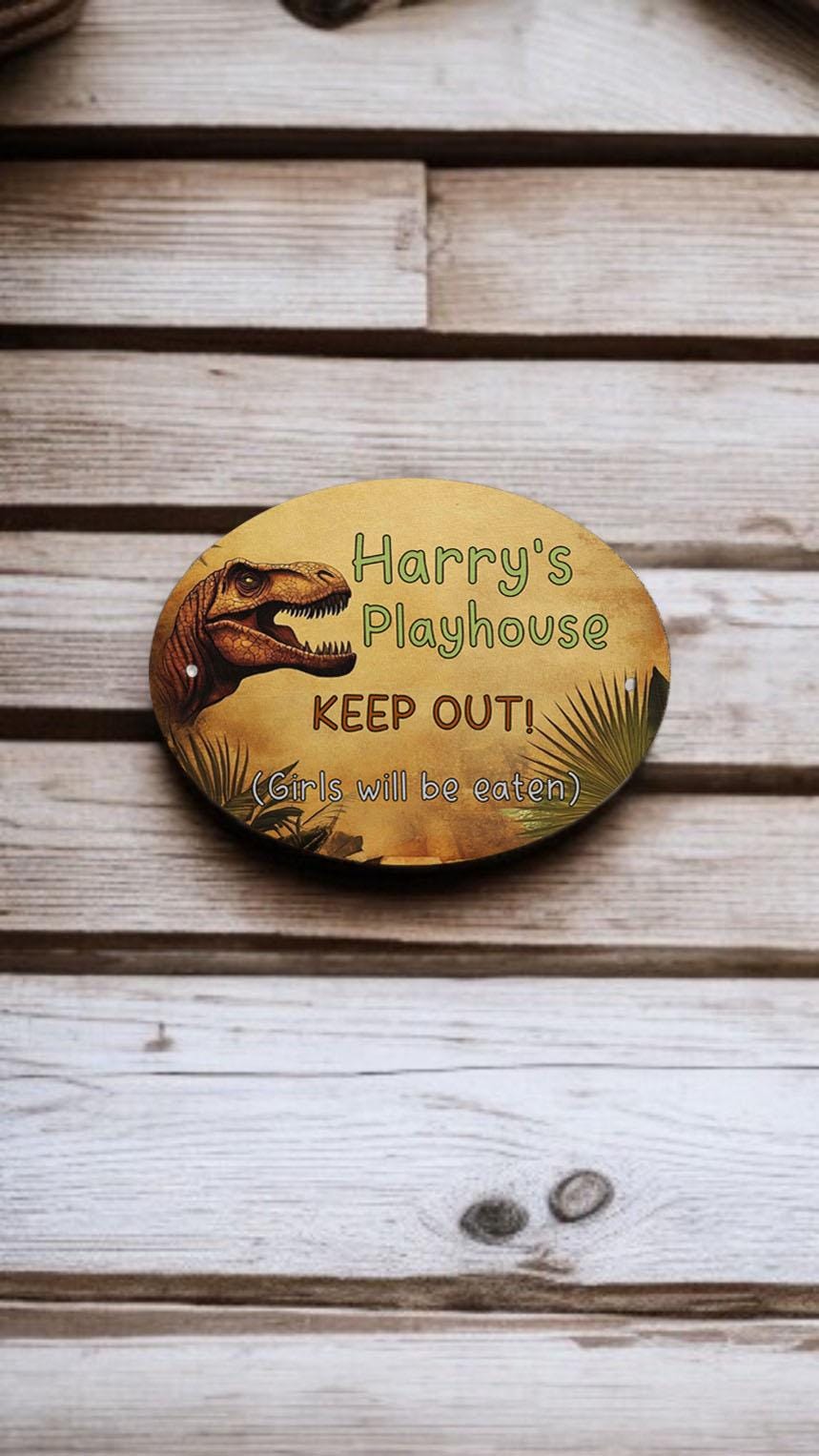 Personalised Dinosaur play house name - number plaque - Welsh slate - Indoor - Outdoor - Garden - Caravan - Wendy house - Display - Gift -
