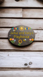 Personalised play house name - number plaque - Welsh slate - Indoor - Outdoor - Garden - Caravan - Wendy house - Display - Gift - Busy Bee