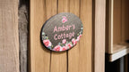 Personalised pink rose play house name - number plaque - Welsh slate - Indoor - Outdoor - Garden - Caravan - Wendy house - Display - Gift