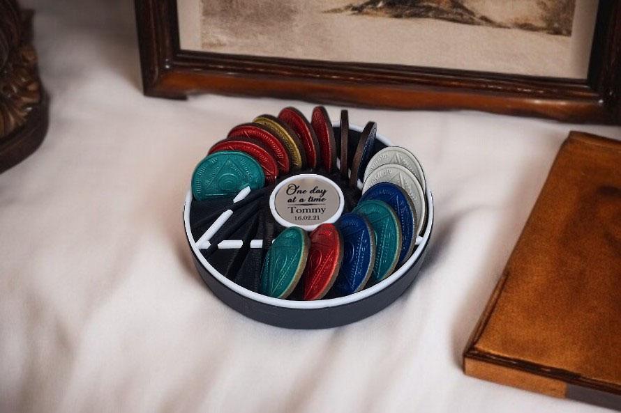 Personalised Recovery Token Display - Chips - Personalized Serenity Prayer Recovery Chip Holder - AA display - Sobriety - Ornament - Coins