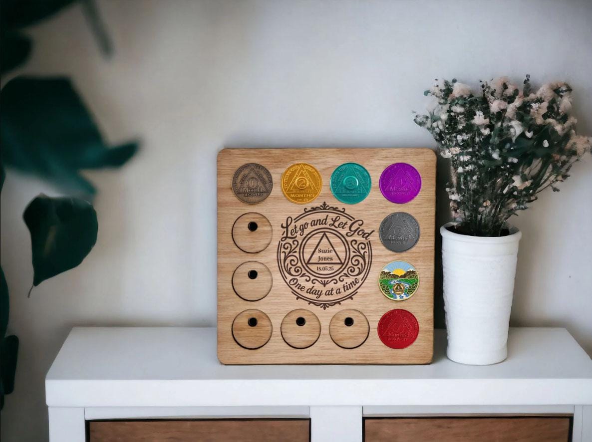 Personalised Recovery Token Display - Chips - Personalized Serenity Prayer Recovery Chip Holder - AA display - Holder - Serenity prayer