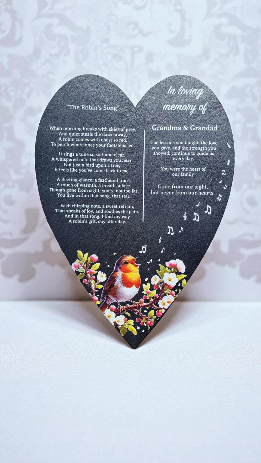 Personalised Robin Memorial grave marker - Large memorial slate - Memory - Indoor - Outdoor - Garden - Caravan - Grave side - Candle Display