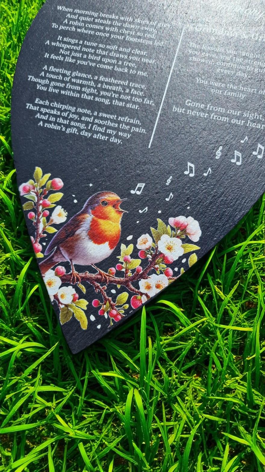 Personalised Robin Memorial grave marker - Large memorial slate - Memory - Indoor - Outdoor - Garden - Caravan - Grave side - Candle Display