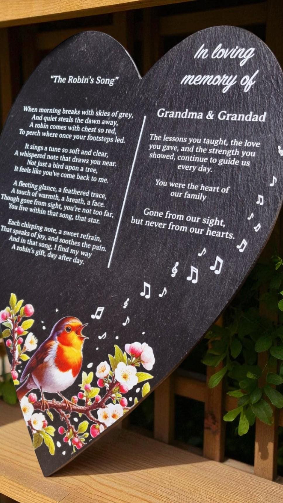 Personalised Robin Memorial grave marker - Large memorial slate - Memory - Indoor - Outdoor - Garden - Caravan - Grave side - Candle Display