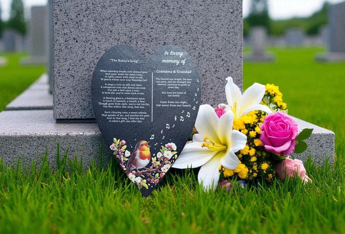 Personalised Robin Memorial grave marker - Large memorial slate - Memory - Indoor - Outdoor - Garden - Caravan - Grave side - Candle Display