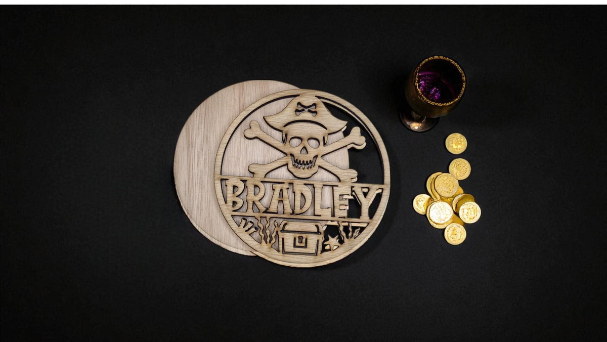 Personalised pirate bedroom name plaque - Name Sign - Jolly Roger - Gift - Craft kit - Captain - Ship - Caribbean - Playroom - Playroom