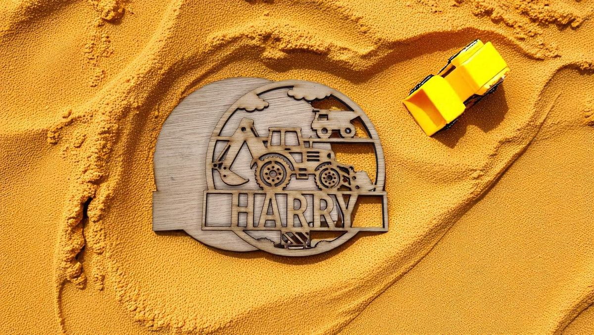 Personalised Dump Truck Bedroom name Plaque - Name Sign - Gift - Digger - Builder - Construction - Crane - Boys - Playroom - Playhouse