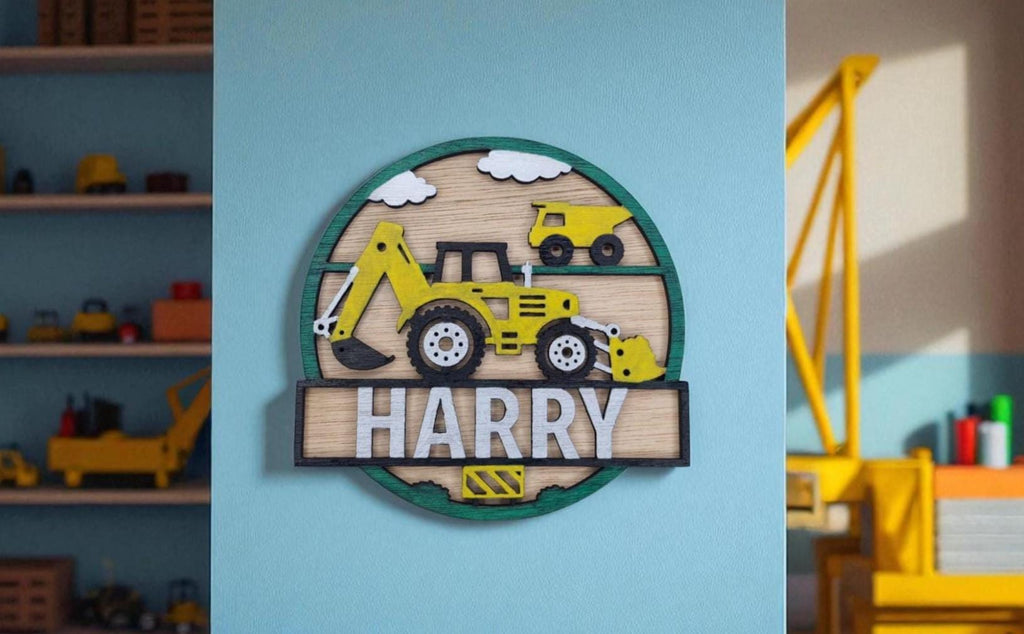 Personalised Dump Truck Bedroom name Plaque - Name Sign - Gift - Digger - Builder - Construction - Crane - Boys - Playroom - Playhouse