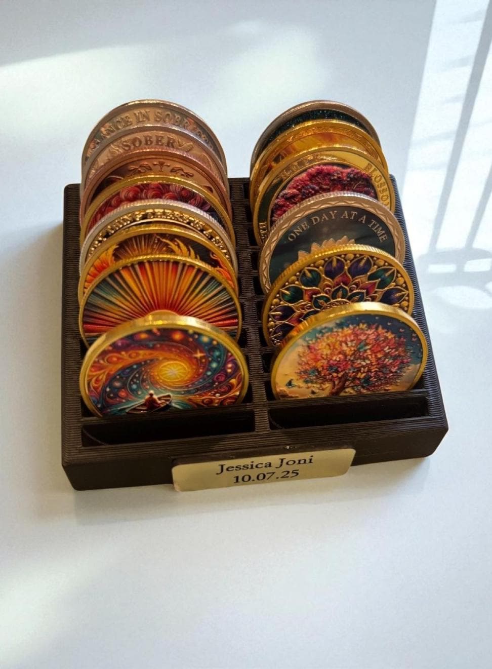 Personalised Recovery Token Display - Chips - Personalized Serenity Prayer Recovery Chip Holder - AA display - Sobriety - Ornament - Coins