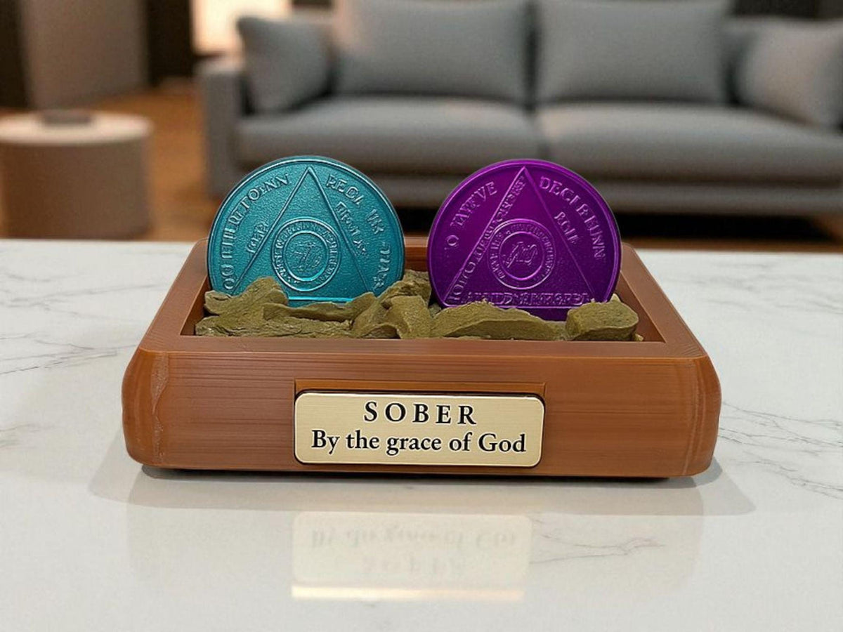 Personalised Recovery Token Display - Chips - Personalized Serenity Prayer Recovery Chip Holder - AA display - Sobriety - Ornament - Coins