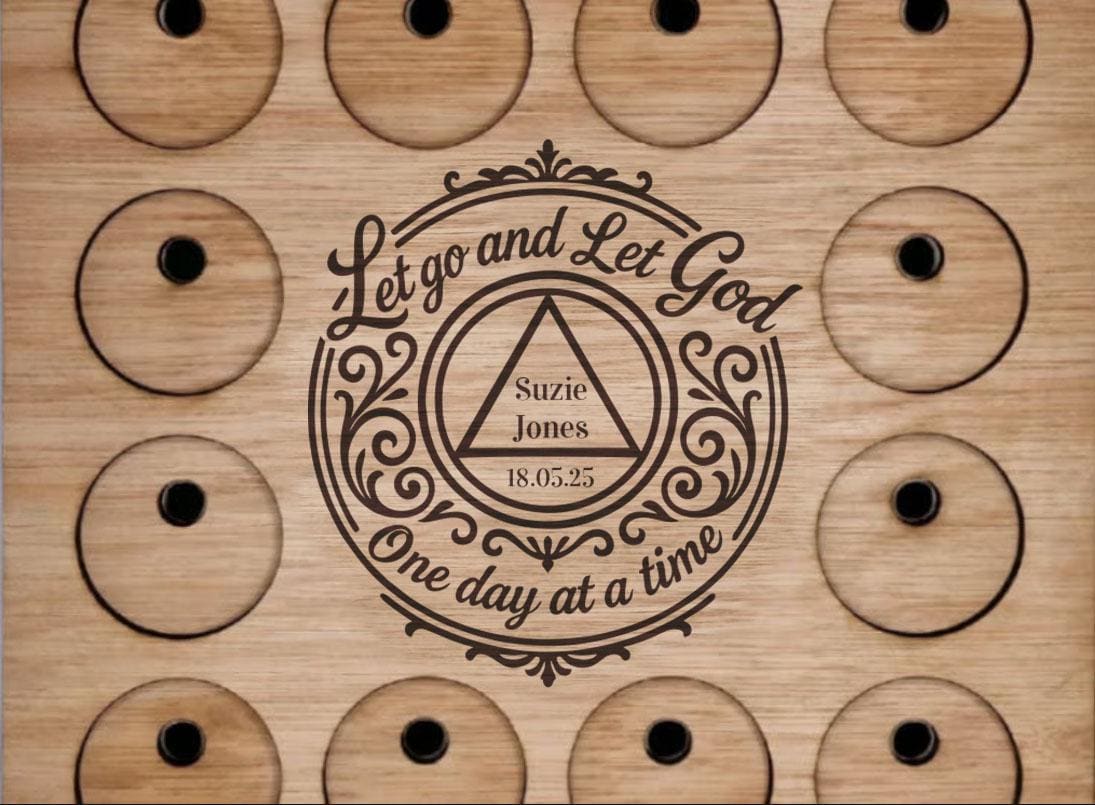 Personalised Recovery Token Display - Chips - Personalized Serenity Prayer Recovery Chip Holder - AA display - Holder - Serenity prayer