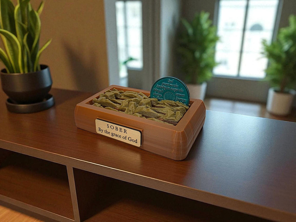 Personalised Recovery Token Display - Chips - Personalized Serenity Prayer Recovery Chip Holder - AA display - Sobriety - Ornament - Coins