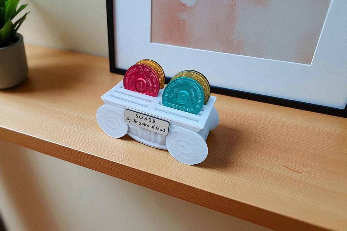 Personalised Recovery Token Display - Chips - Personalized Serenity Prayer Recovery Chip Holder - AA display - Sobriety - Ornament - Coins