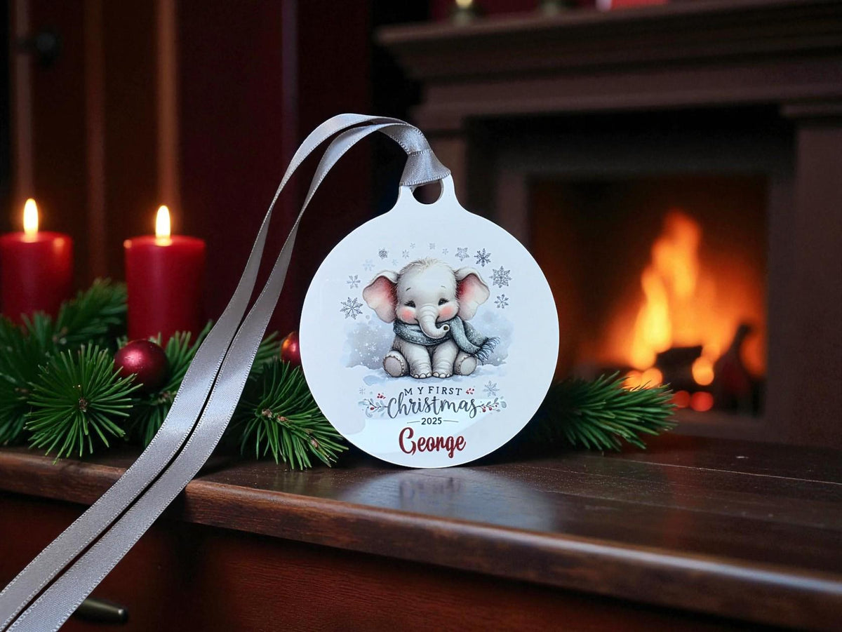 Personalised Elephant first Christmas bauble - Christmas tree decoration - Cute - Gift - Decor - Baby - Boy - Girl - Present - Novelty
