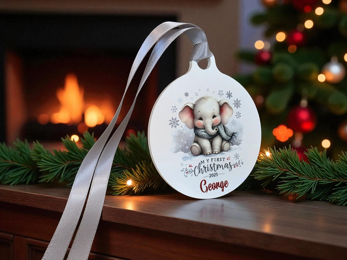 Personalised Elephant first Christmas bauble - Christmas tree decoration - Cute - Gift - Decor - Baby - Boy - Girl - Present - Novelty
