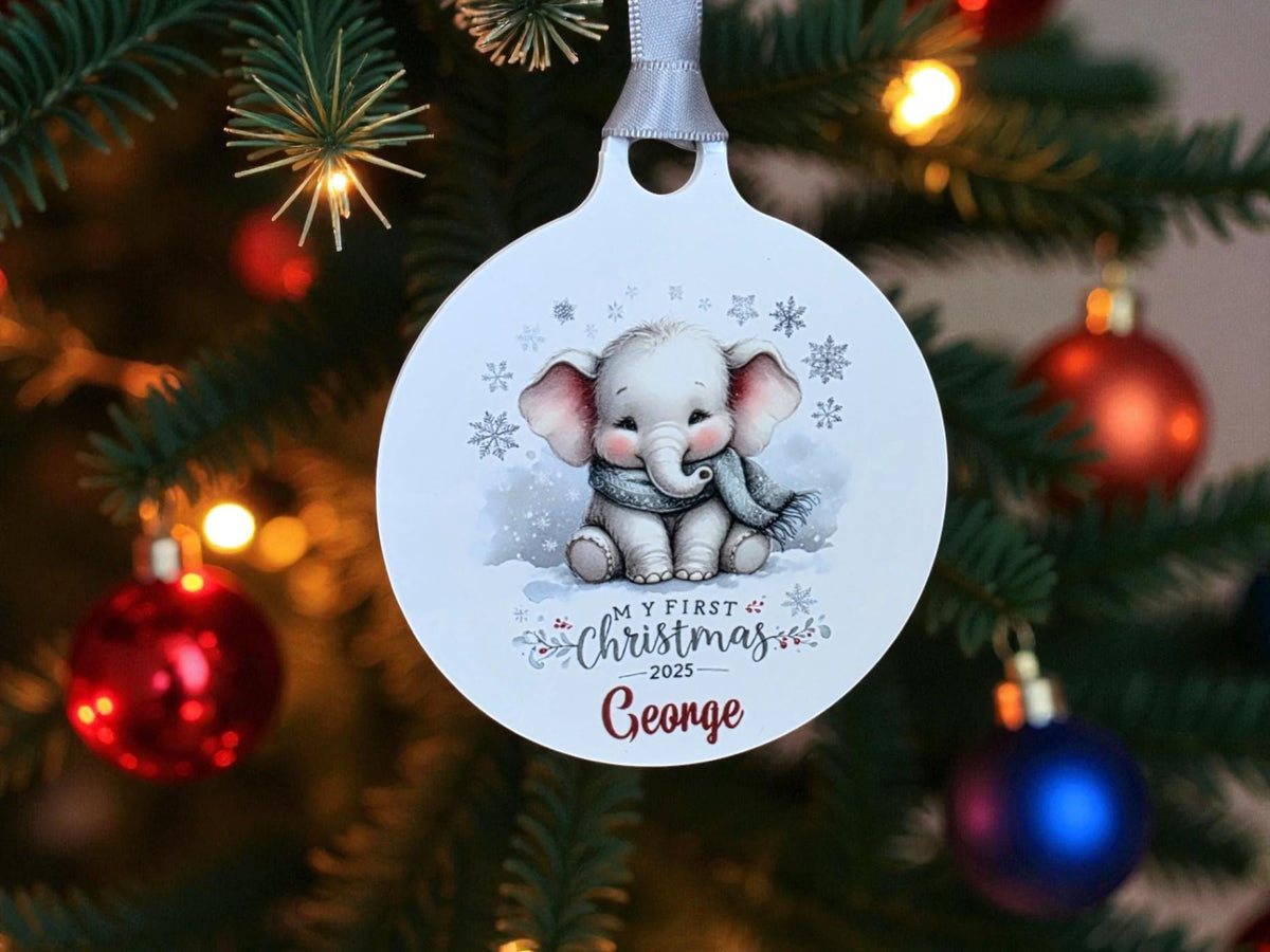 Personalised Elephant first Christmas bauble - Christmas tree decoration - Cute - Gift - Decor - Baby - Boy - Girl - Present - Novelty
