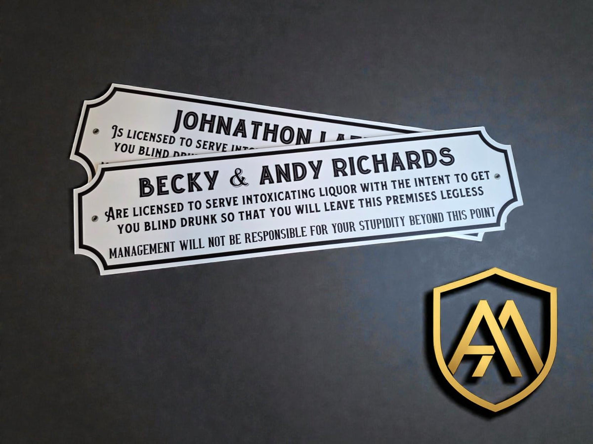 Personalised license to serve alcohol sign - Novelty - Home bar - Perfect gift - Kitchen - dining room - Garden bar - Hot tub - Beer - Gin