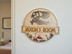 Personalised Dinosaur Name Plaque | Wooden Bedroom Door or Wall Sign | T-Rex Mirror Design - boy or girl - Jurassic - decoration - play room