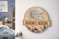 Personalised Dinosaur Name Plaque | Wooden Bedroom Door or Wall Sign | T-Rex Mirror Design - boy or girl - Jurassic - decoration - play room