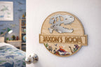 Personalised Dinosaur Name Plaque | Wooden Bedroom Door or Wall Sign | T-Rex Mirror Design - boy or girl - Jurassic - decoration - play room
