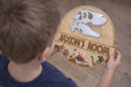 Personalised Dinosaur Name Plaque | Wooden Bedroom Door or Wall Sign | T-Rex Mirror Design - boy or girl - Jurassic - decoration - play room