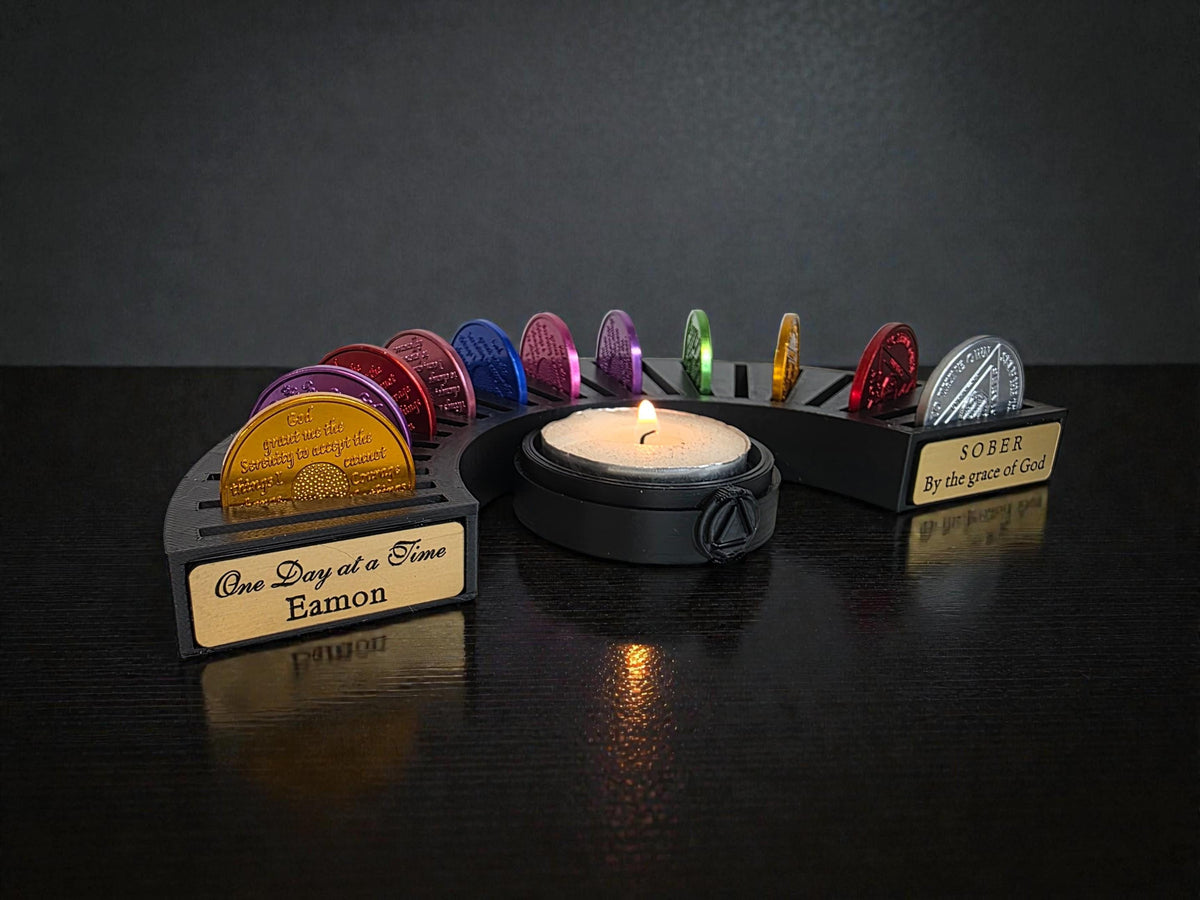 Personalised Recovery Token Display - Chips - Personalized Serenity Prayer Recovery Chip Holder - AA display - Sobriety - Ornament - Coins