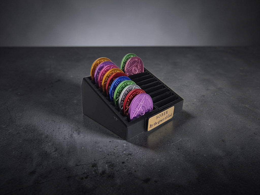 Personalised Recovery Token Display - Chips - Personalized Angled Recovery Chip Holder - AA display - Sobriety - Ornament - Coins