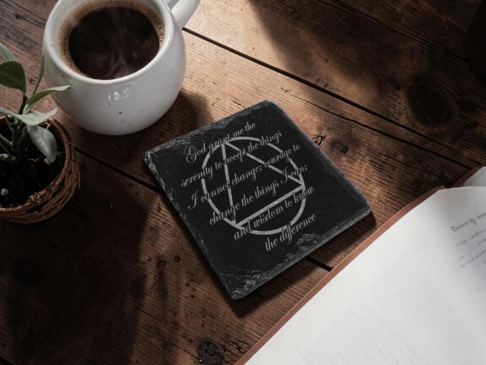 Milestone slate coaster - Sobriety Gift - display ornament - Valentines - Birthday - Christmas - Tea - Coffee - Serenity prayer - AA