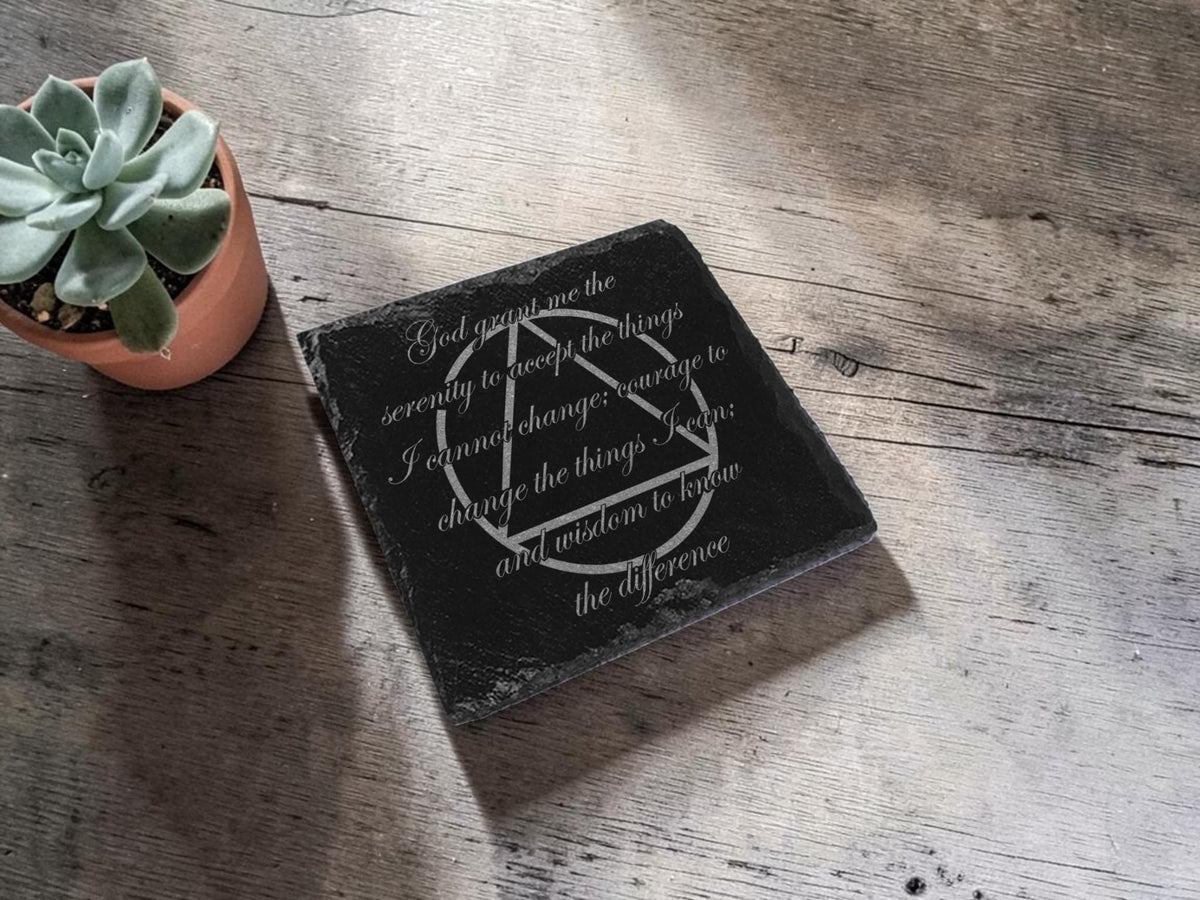 Milestone slate coaster - Sobriety Gift - display ornament - Valentines - Birthday - Christmas - Tea - Coffee - Serenity prayer - AA