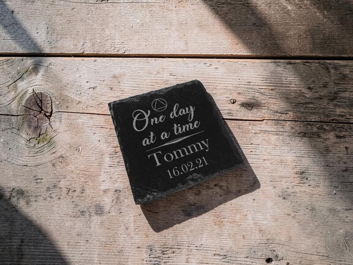 Milestone slate coaster - Sobriety Gift - display ornament - Valentines - Birthday - Christmas - Tea - Coffee - Narcotics Anonymous - AA