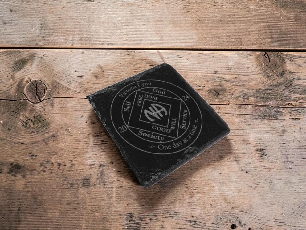 Milestone slate coaster - Sobriety Gift - display ornament - Valentines - Birthday - Christmas - Tea - Coffee - Narcotics Anonymous - AA