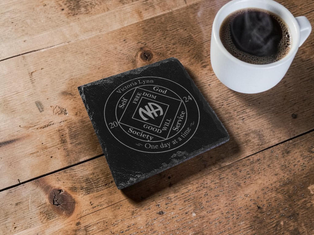 Milestone slate coaster - Sobriety Gift - display ornament - Valentines - Birthday - Christmas - Tea - Coffee - Narcotics Anonymous - AA