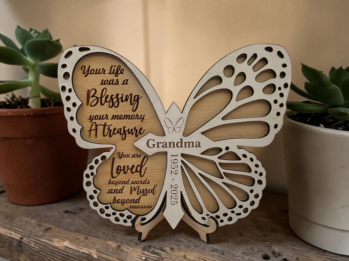 Personalised Butterfly Memorial Plaque | Remembrance Keepsake with Stand | Custom Name & Dates Memorial Gift