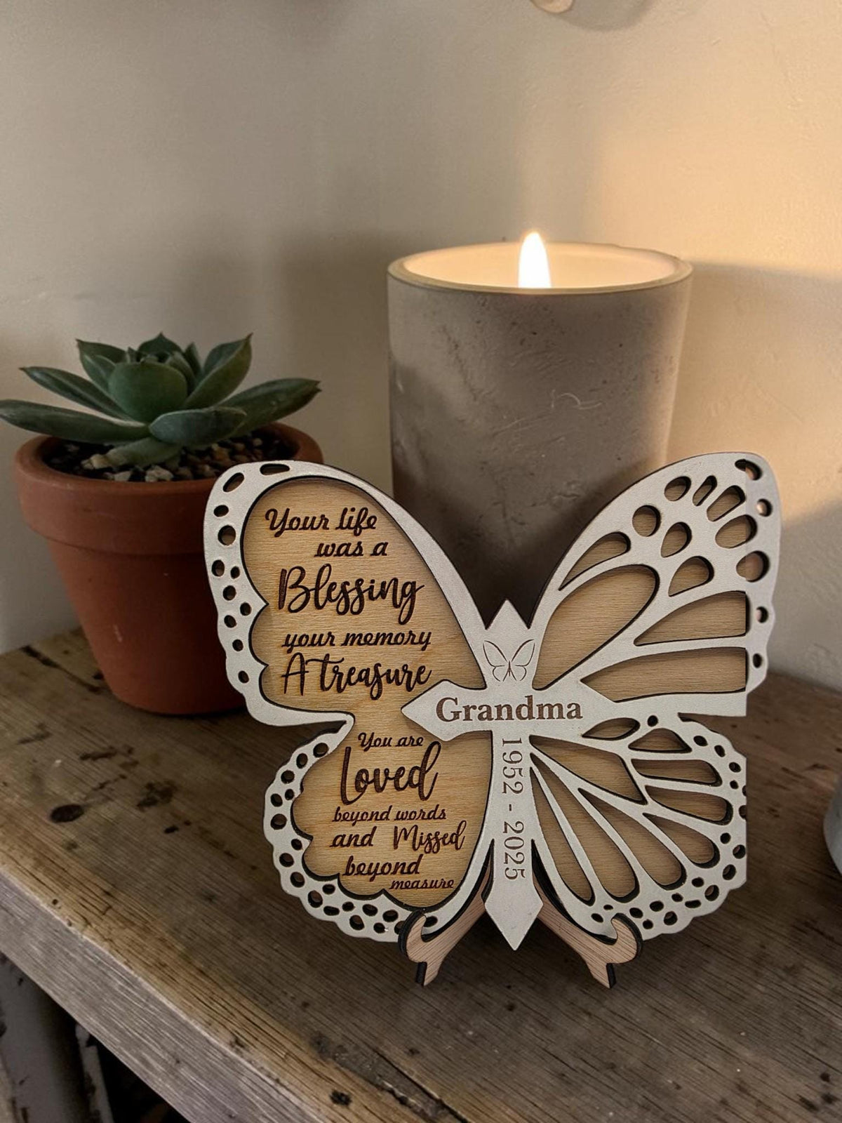 Personalised Butterfly Memorial Plaque | Remembrance Keepsake with Stand | Custom Name & Dates Memorial Gift