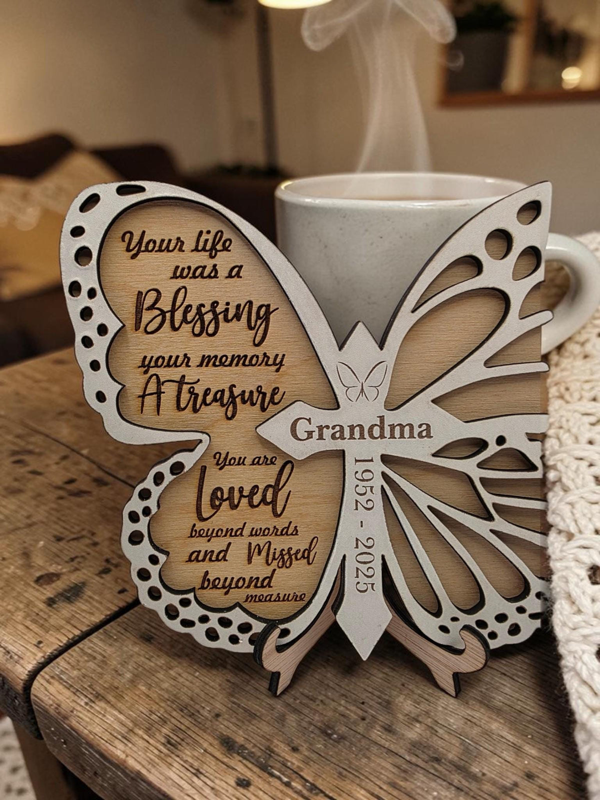 Personalised Butterfly Memorial Plaque | Remembrance Keepsake with Stand | Custom Name & Dates Memorial Gift