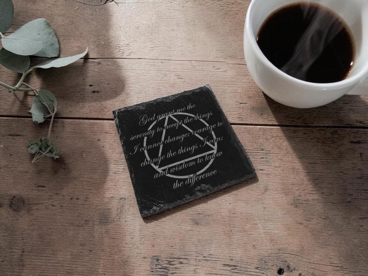Milestone slate coaster - Sobriety Gift - display ornament - Valentines - Birthday - Christmas - Tea - Coffee - Serenity prayer - AA