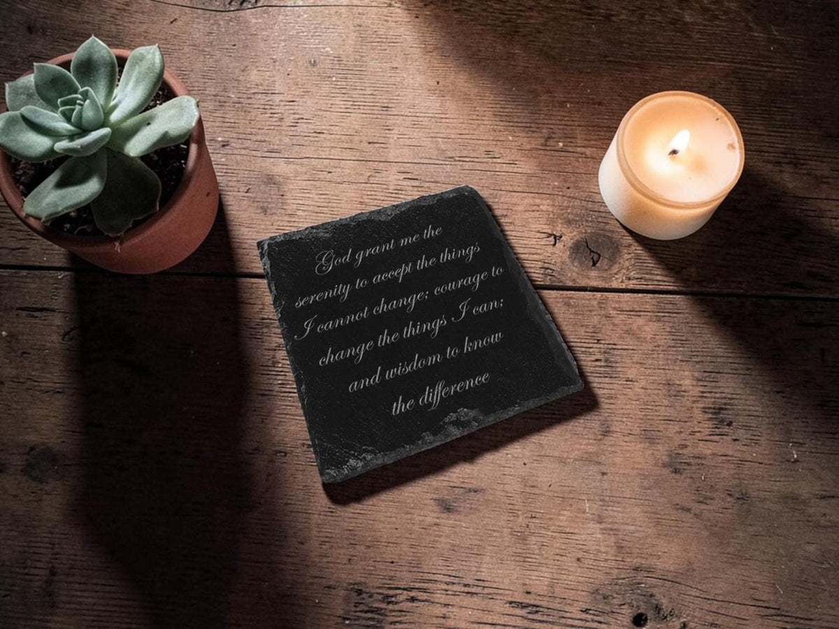 Milestone slate coaster - Sobriety Gift - display ornament - Valentines - Birthday - Christmas - Tea - Coffee - Serenity Prayer - AA