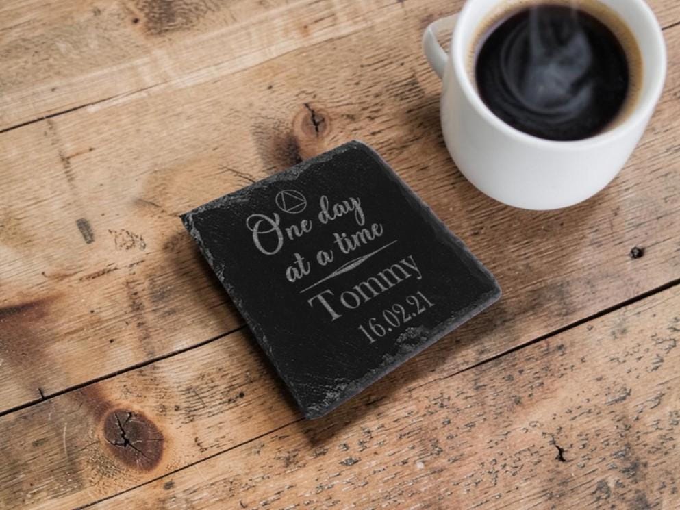 Milestone slate coaster - Sobriety Gift - display ornament - Valentines - Birthday - Christmas - Tea - Coffee - Narcotics Anonymous - AA