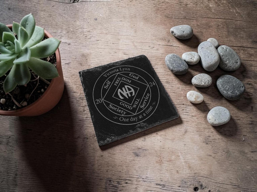 Milestone slate coaster - Sobriety Gift - display ornament - Valentines - Birthday - Christmas - Tea - Coffee - Narcotics Anonymous - AA