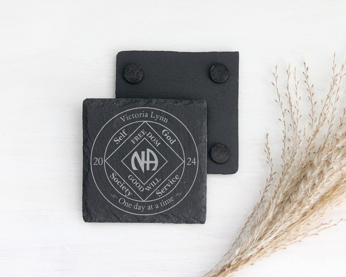 Milestone slate coaster - Sobriety Gift - display ornament - Valentines - Birthday - Christmas - Tea - Coffee - Narcotics Anonymous - AA