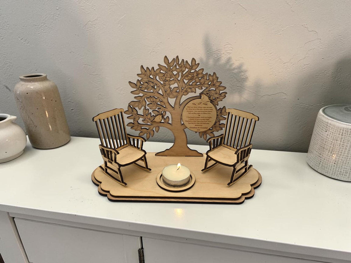 Personalised candle memorial display - Robin - rocking chair - rustic - xmas - memory - decoration -decor - remembrance - family - plaque
