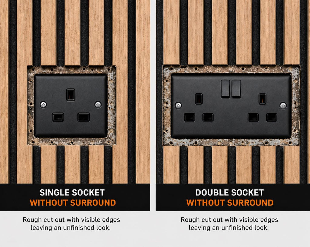 Acoustic Panel Socket Surrounds | Single & Double Socket Options | Media Wall Socket Trim | Slat Wall Socket Cover | Professional Finish