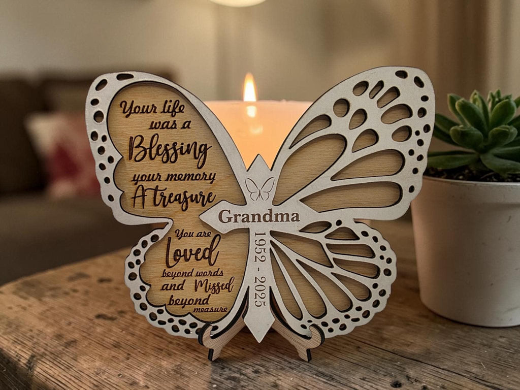 Personalised Butterfly Memorial Plaque | Remembrance Keepsake with Stand | Custom Name & Dates Memorial Gift