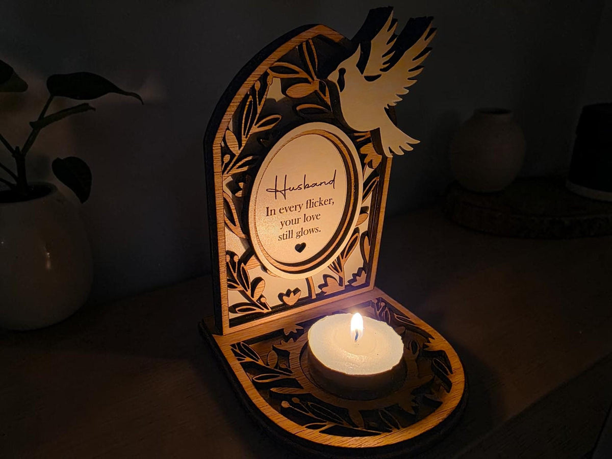 Personalised candle memorial display - Angel - Anniversary - rustic - xmas - memory - decoration - decor - remembrance - family - plaque