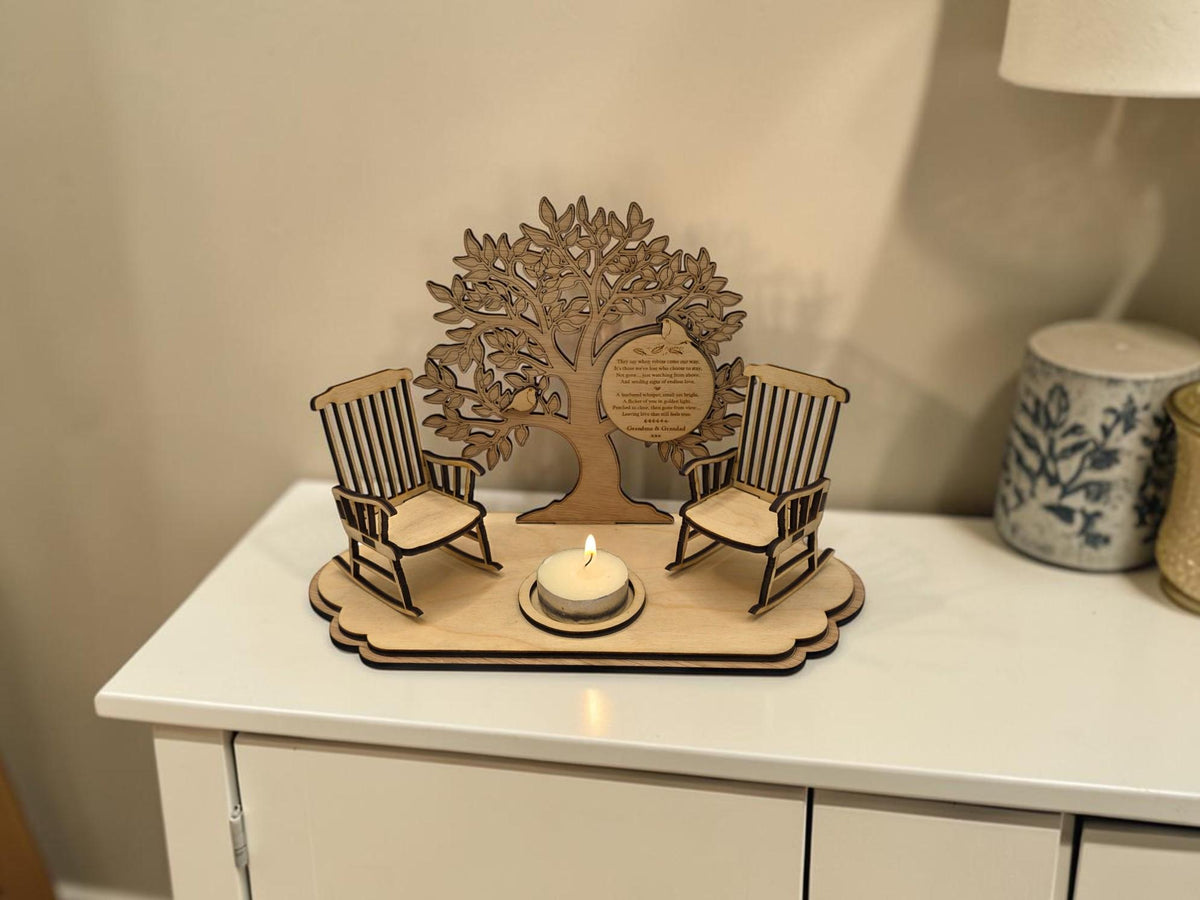 Personalised candle memorial display - Robin - rocking chair - rustic - xmas - memory - decoration -decor - remembrance - family - plaque