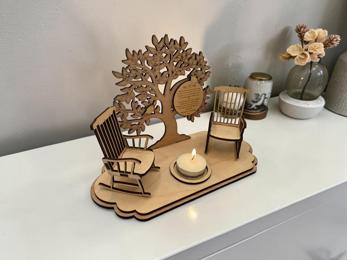 Personalised candle memorial display - Robin - rocking chair - rustic - xmas - memory - decoration -decor - remembrance - family - plaque